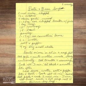 Handwritten recipe for Pasta and Bean Soup