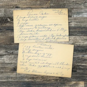 Handwritten recipe card for Prune Cake