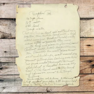 Handwritten recipe for Pumpkin Pie