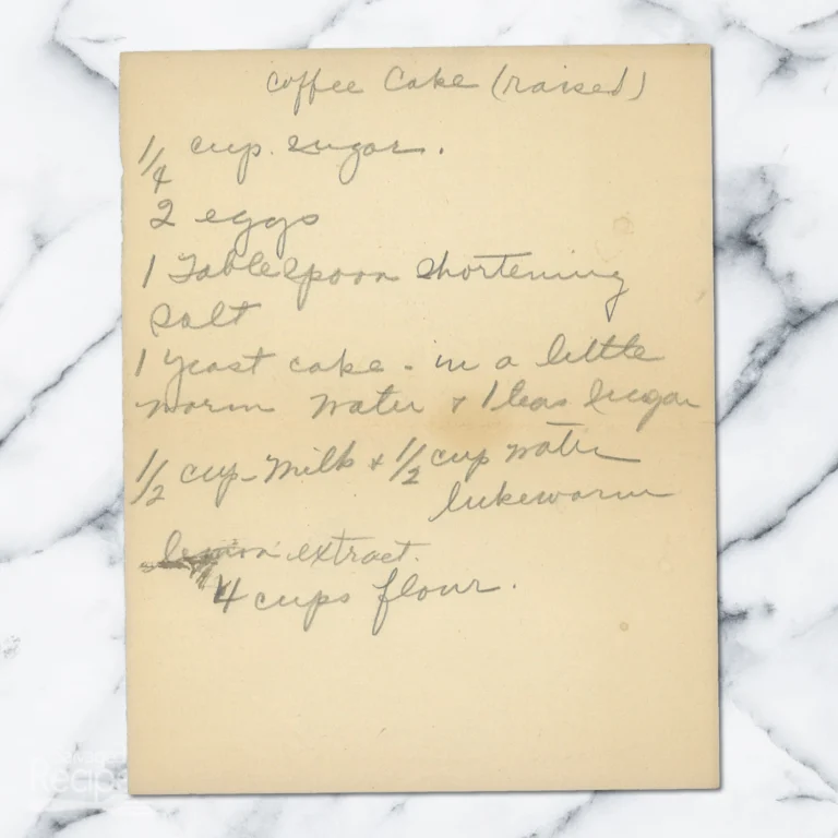 Handwritten recipe for Raised Coffee Cake