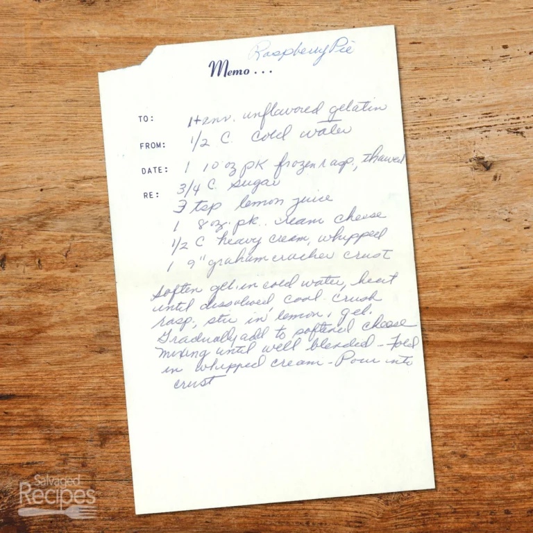 Handwritten recipe for Raspberry Pie