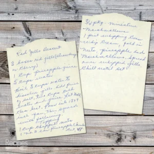 Handwritten recipe for Red Jello Dessert