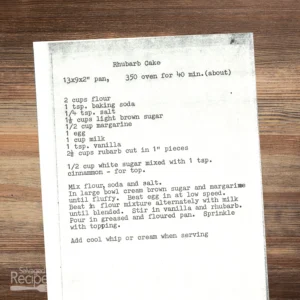 Typed recipe for Rhubarb Cake
