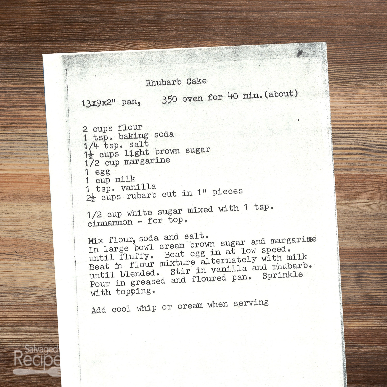 Rhubarb Cake with Cinnamon Sugar Topping