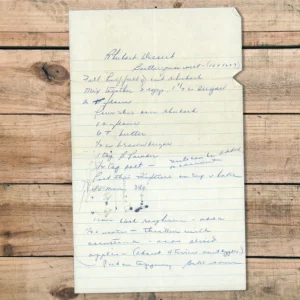 Handwritten recipe for Rhubarb Dessert