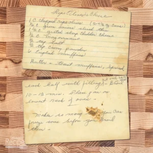 Handwritten recipe card for Ripe Olives and Cheese Appetizer