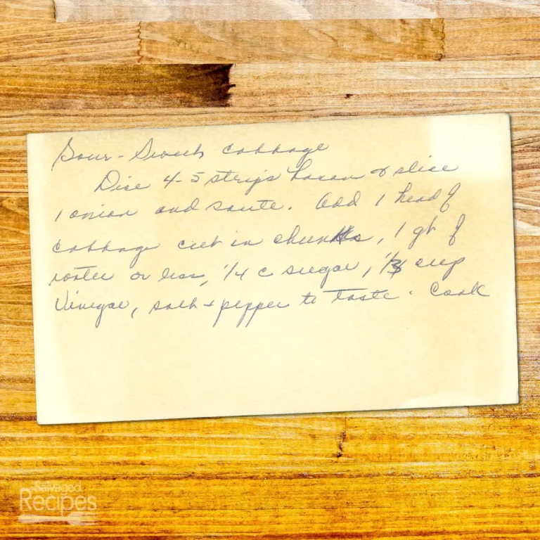 Handwritten recipe card for Sour Sweet Cabbage