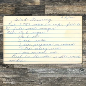 Handwritten recipe card for Salad Dressing