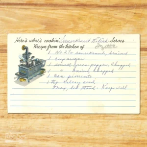 Handwritten recipe card for Sauerkraut Relish