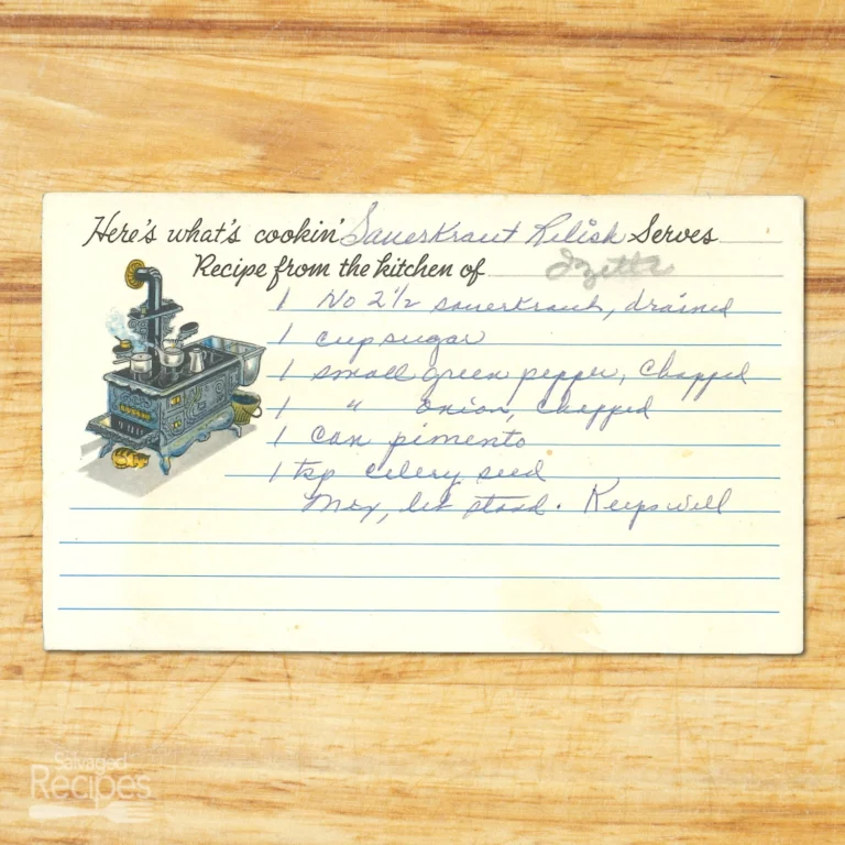 Handwritten recipe card for Sauerkraut Relish