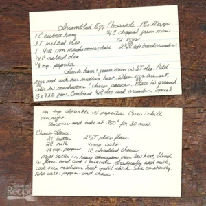 Handwritten recipe for Scrambled Egg Casserole from Mrs Mapp