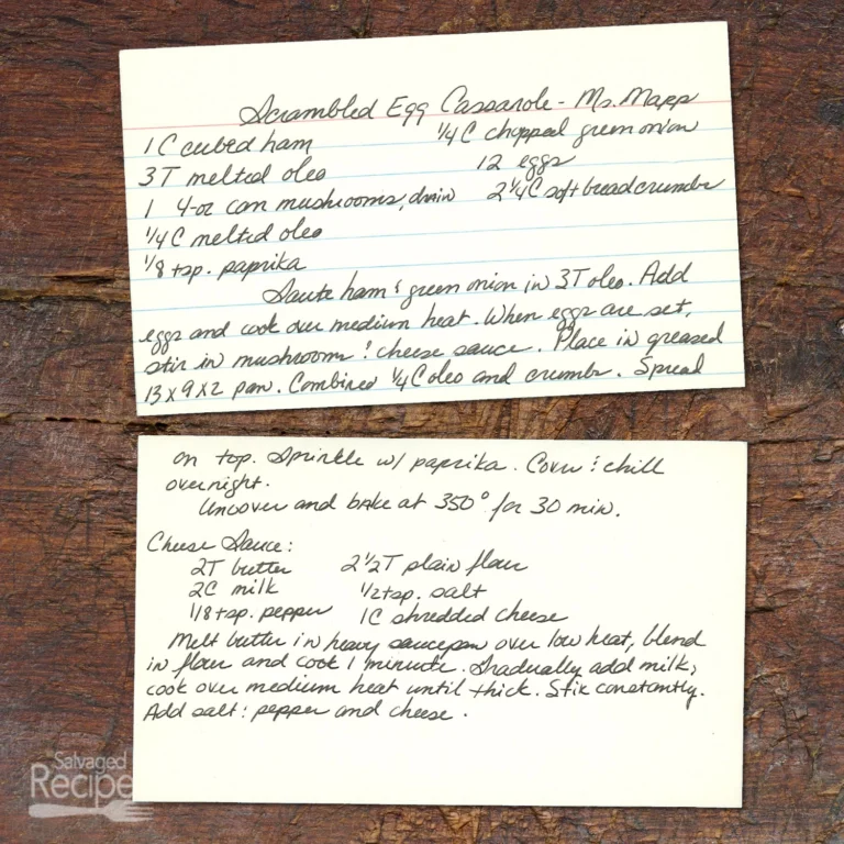 Handwritten recipe for Scrambled Egg Casserole from Mrs Mapp
