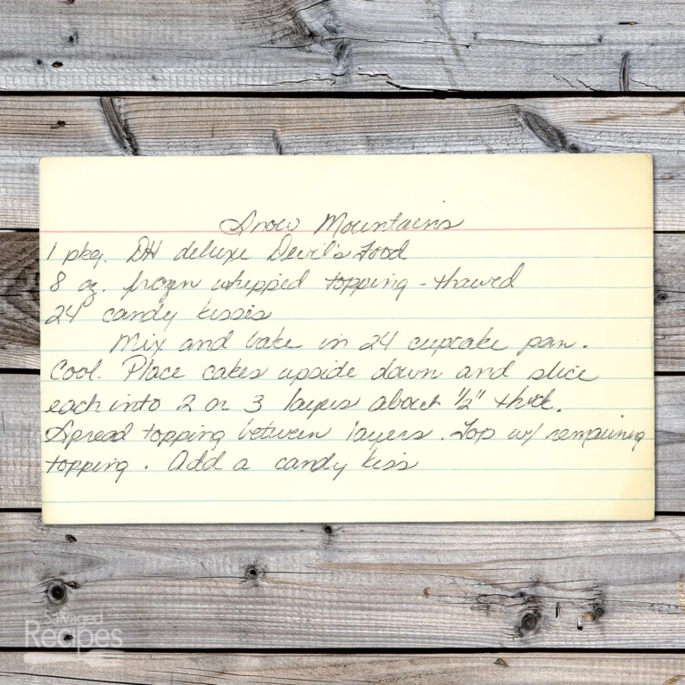 Handwritten recipe card for Snow Mountains