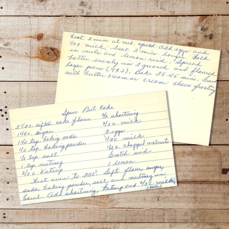 Handwritten recipe card for Spice Nut Cake