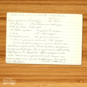 Handwritten recipe card for Spicy Applesauce Bundt Cake