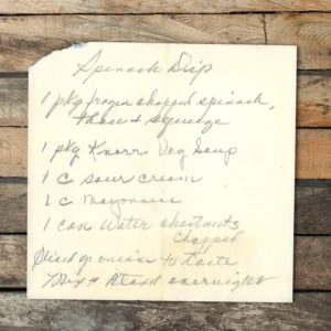 Handwritten recipe for Spinach Dip