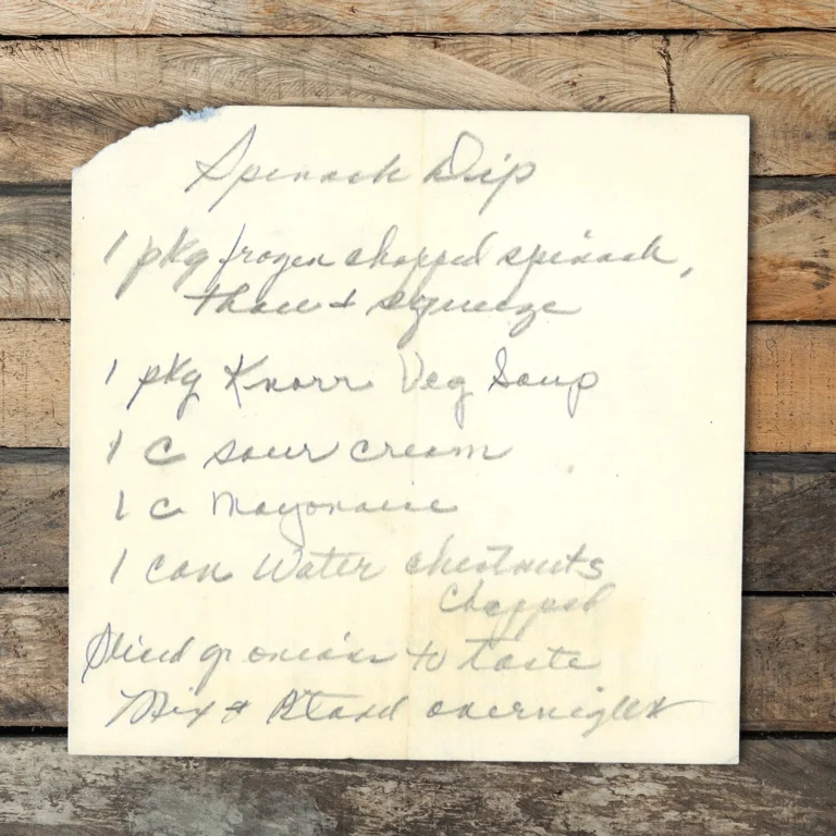Handwritten recipe for Spinach Dip