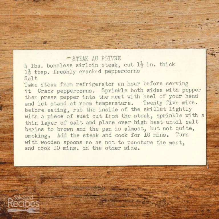 Handwritten recipe card for Steak Au Poivre