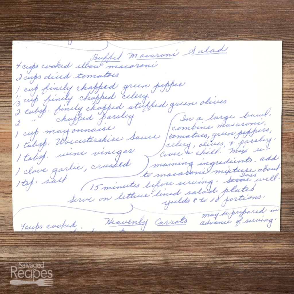 Handwritten recipe for Stuffed Macaroni Salad