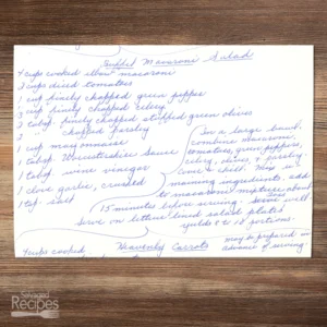 Handwritten recipe for Stuffed Macaroni Salad
