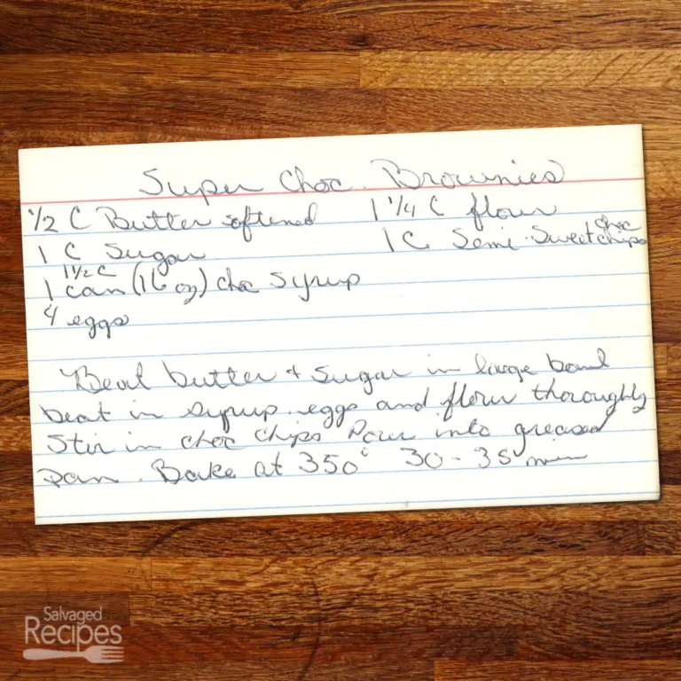 Handwritten recipe card for Super Chocolate Brownies