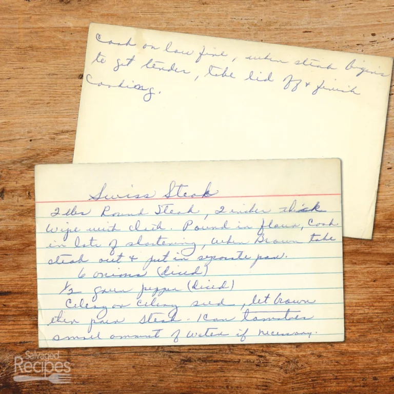 Handwritten recipe card for Swiss Steak