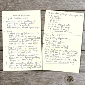 Handwritten recipe for Three Layered Pudding Dessert