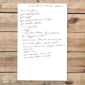 Handwritten recipe for Toll House Mud Bars