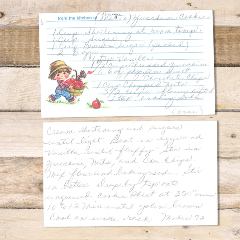 Handwritten recipe card for Zucchini Cookies
