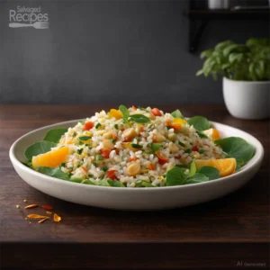 Calendula Rice Salad on Nasturtium Leaves from Different Pointe of View
