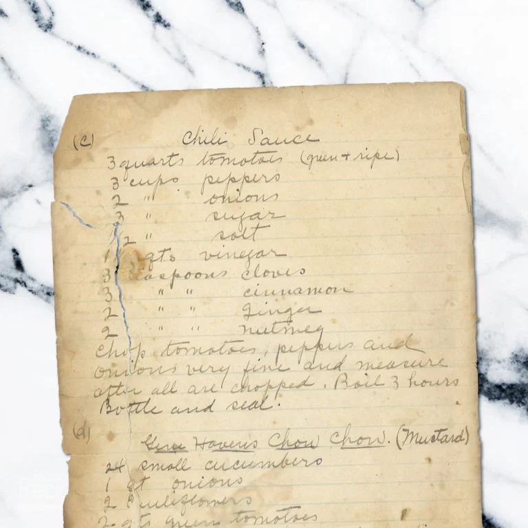 Handwritten recipe for Chili Sauce