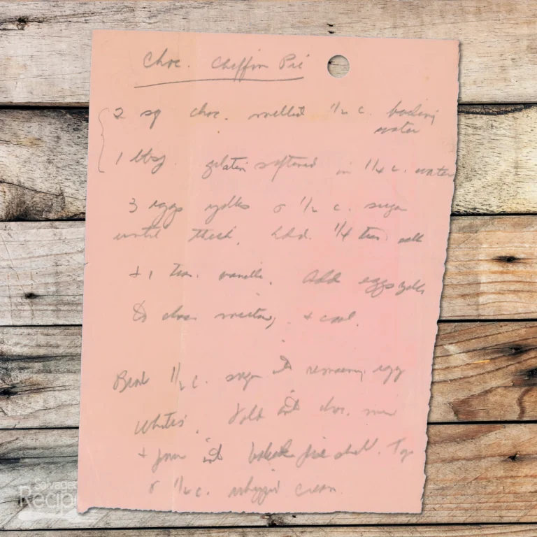 Handwritten recipe for Chocolate Chiffon Cake