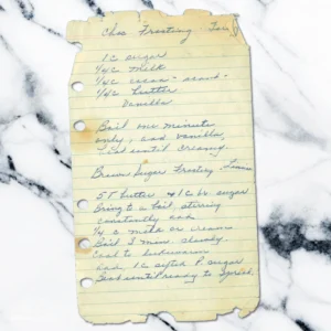 Handwritten recipe for chocolate frosting