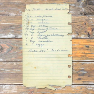 Handwritten recipe for Chocolate Mallow Devil’s Food Cake
