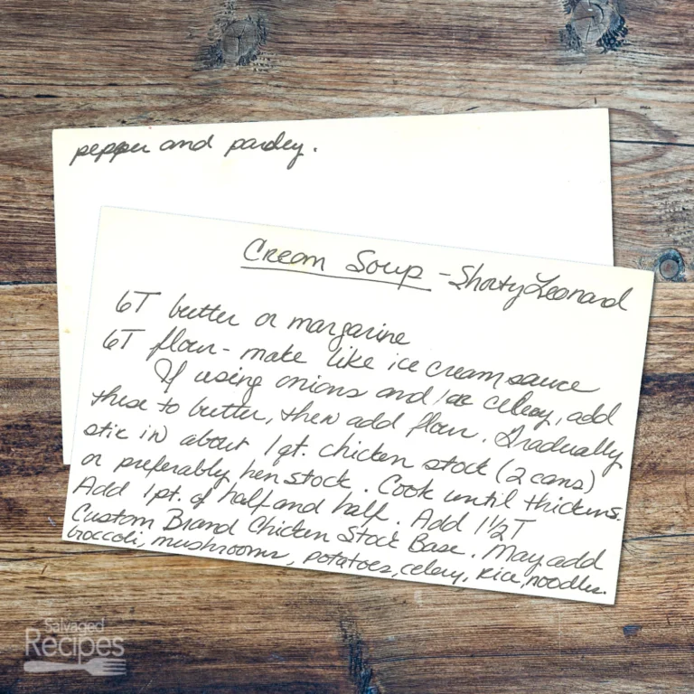 A handwritten recipe for Cream Soup from Shorty Leonard
