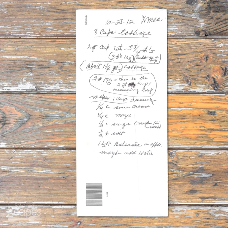 Handwritten recipe for Creamy Cabbage