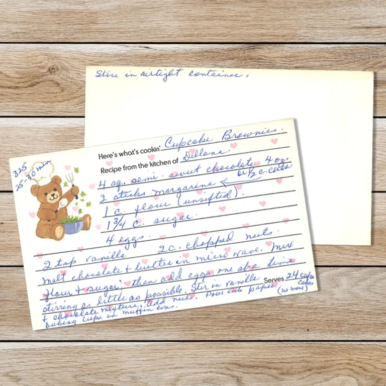 Handwritten recipe for Cupcake Brownies