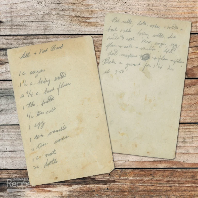 Handwritten recipe for Date and Nut Bread