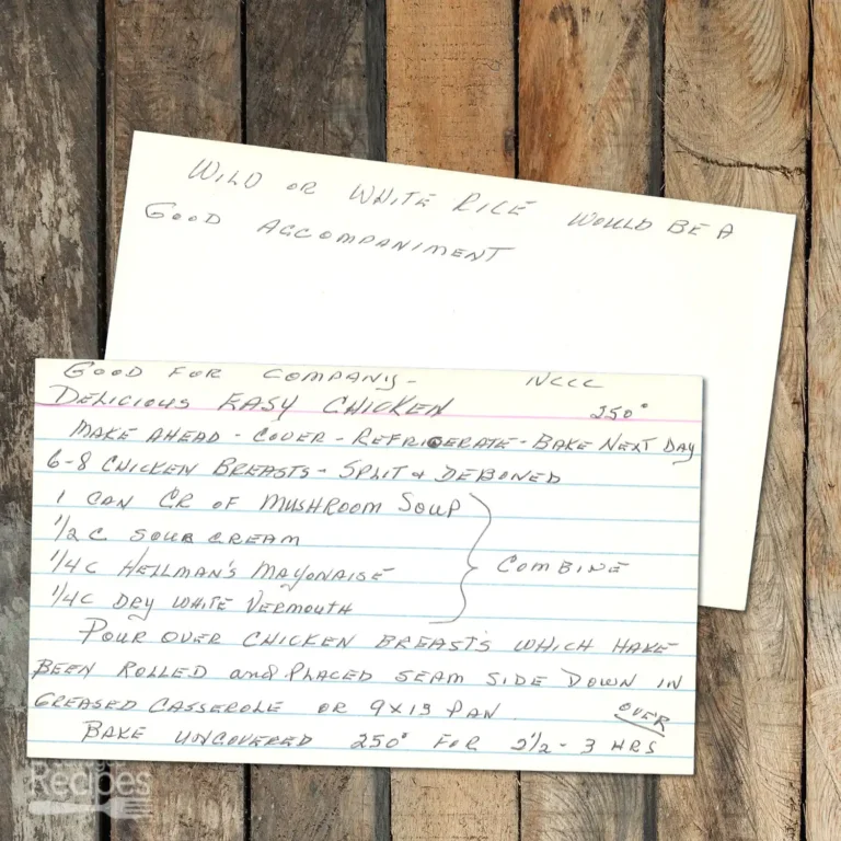 Handwritten recipe for Delicious Easy Chicken