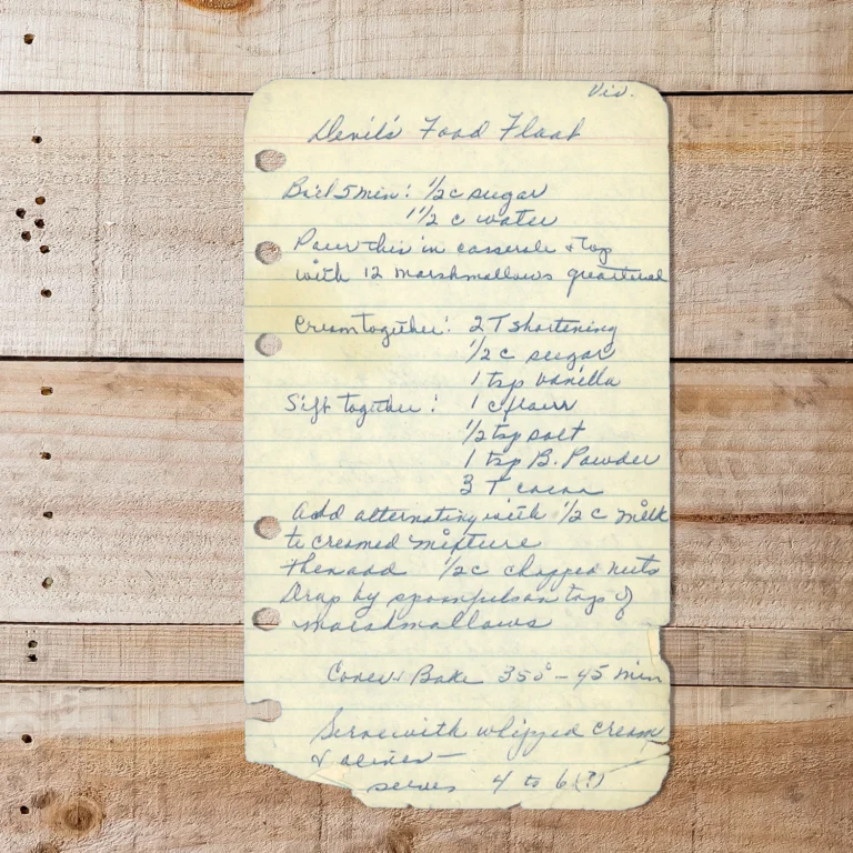 Handwritten recipe for Devil's Food Float
