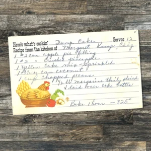 Handwritten recipe card for Dump Cake from Margaret Krump