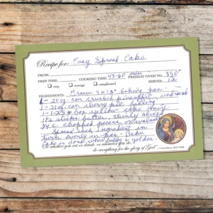 Handwritten recipe card for Easy Spread Cake