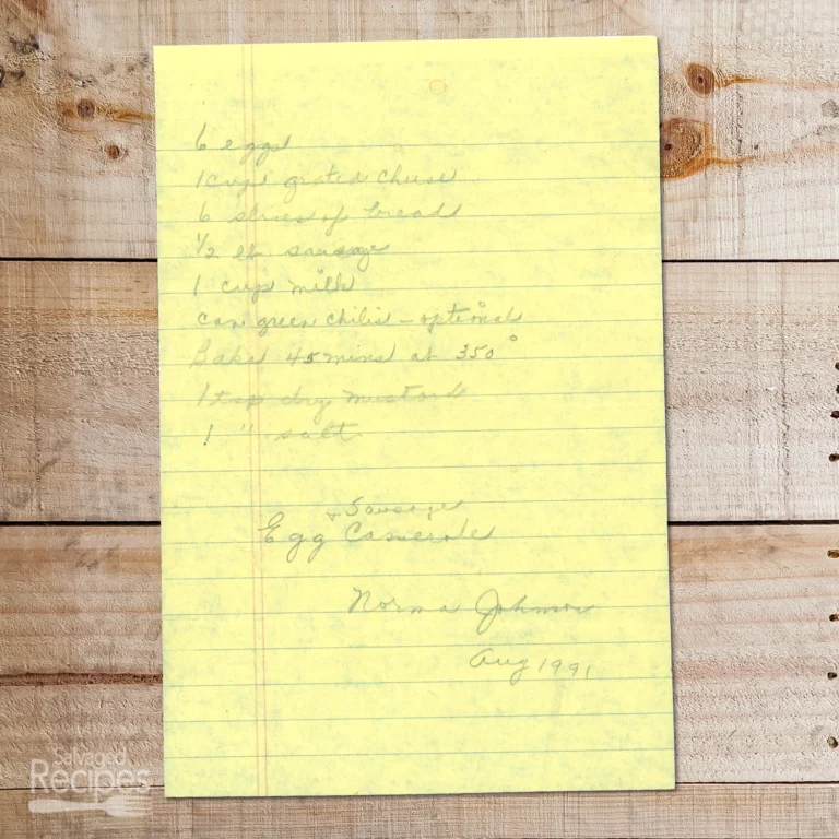 Handwritten recipe for Egg Casserole