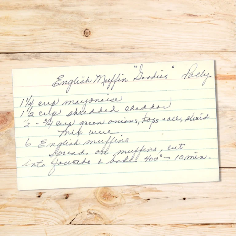Handwritten recipe for English Muffin Goodies