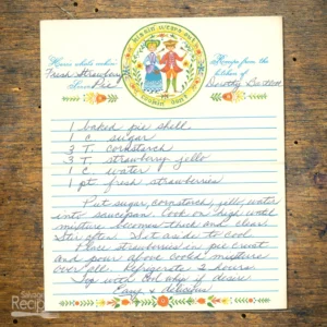 Handwritten recipe card for Fresh Strawberry Pie from Dorothy Bartlett