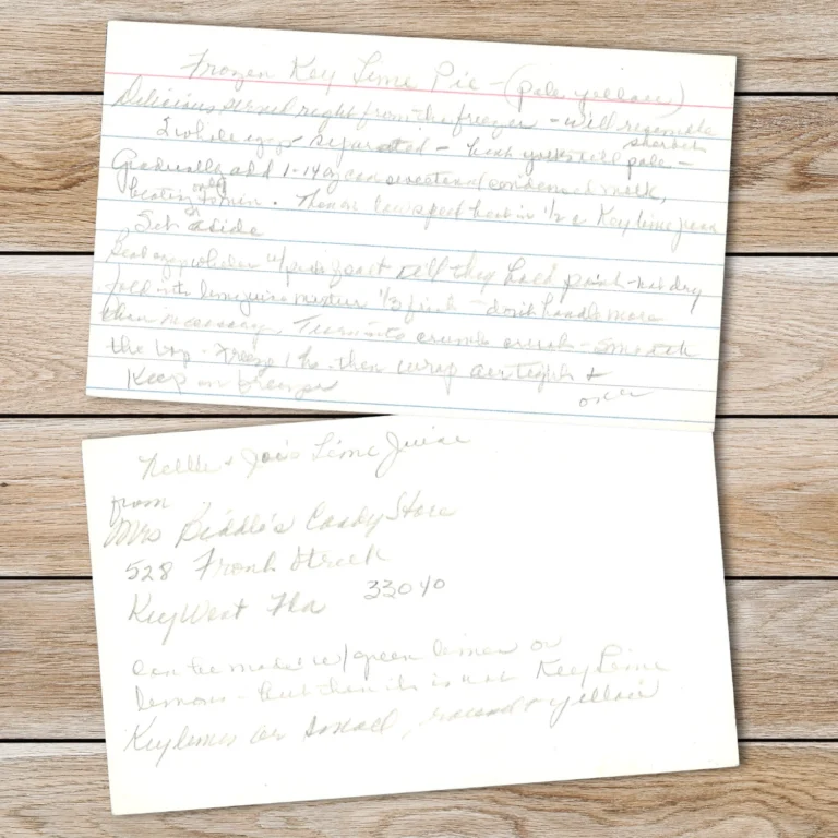 Handwritten recipe card for Frozen Key Lime Pie