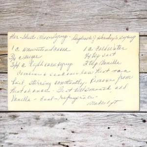 Handwritten recipe card for Hershey's Chocolate Syrup