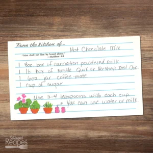 Handwritten recipe card for Hot Chocolate Mix