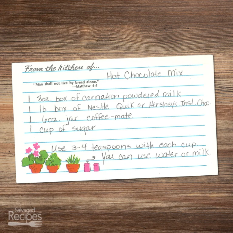 Handwritten recipe card for Hot Chocolate Mix