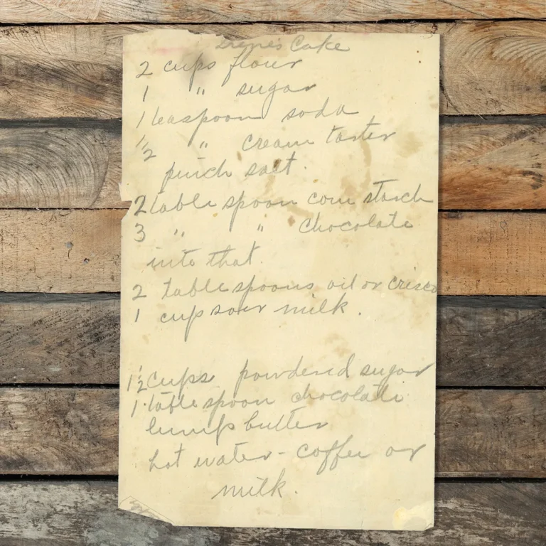 Handwritten recipe for Irene's Cake